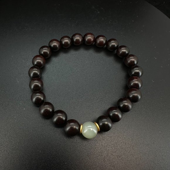 Natural Sandalwood& Nephrite Handmade 16cm bracelet - Picture 2 of 4